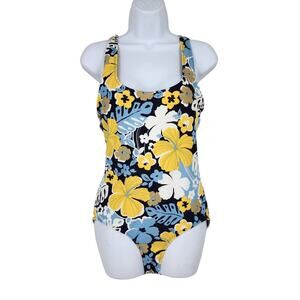 Hanna Andersson Women's Floral Print Soft Bright One Piece Swimsuit Size Large